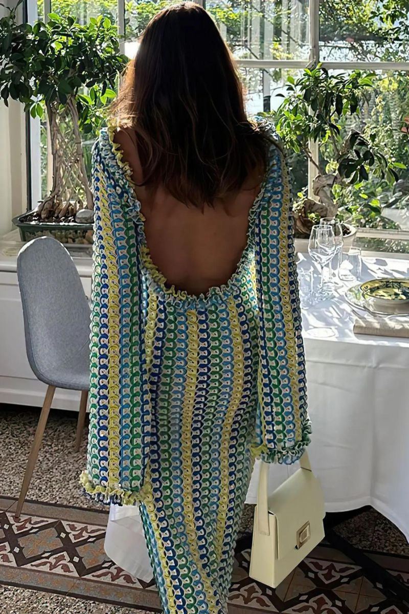 Knitted Backless Flare Sleeve Maxi Dress Roseglam Beauty Knitted Backless Flare Sleeve Maxi Dress Roseglam Beauty