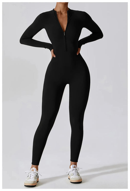 SOLID LONG SLEEVE JUMPSUIT