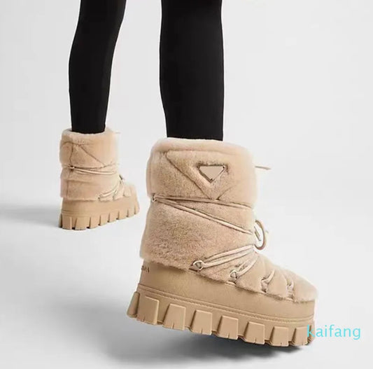 JONA Ankle Boots Fur Fluffy Flat Winter
