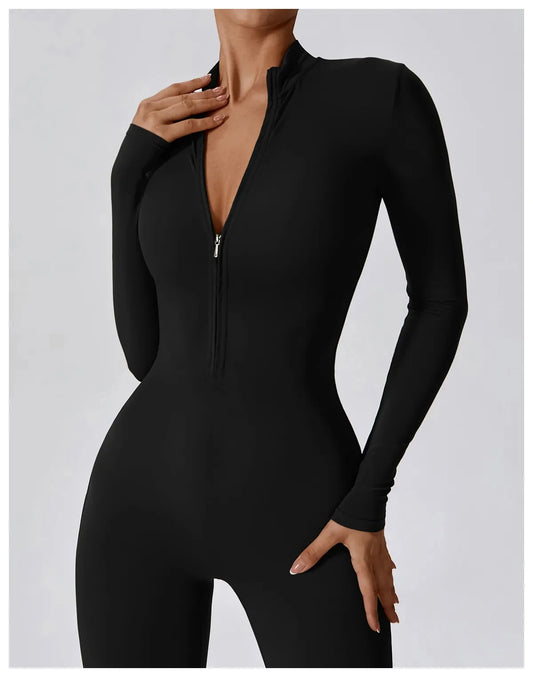 SOLID LONG SLEEVE JUMPSUIT