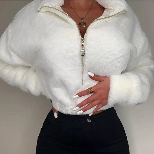 COZY | Cropped White Teddy Sweater