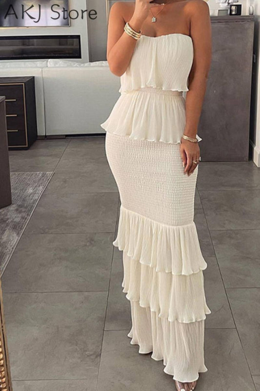 LASAKAY | Robe bandeau froncée à volants et superpositions